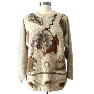 Vintage Needles & Yarn Womens Chunky Knitted Sweater Beige Size Large